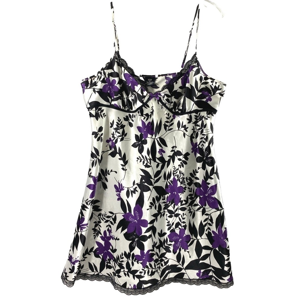 Apt. 9 Intimate Satin Nightgown Women XL Purple Black Floral Babydoll Slip Dress
